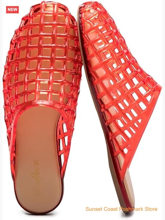 Shoes - Women's Clear Mesh Hollow Slide Sandals Non-Slip Lightweight Flat Slippers